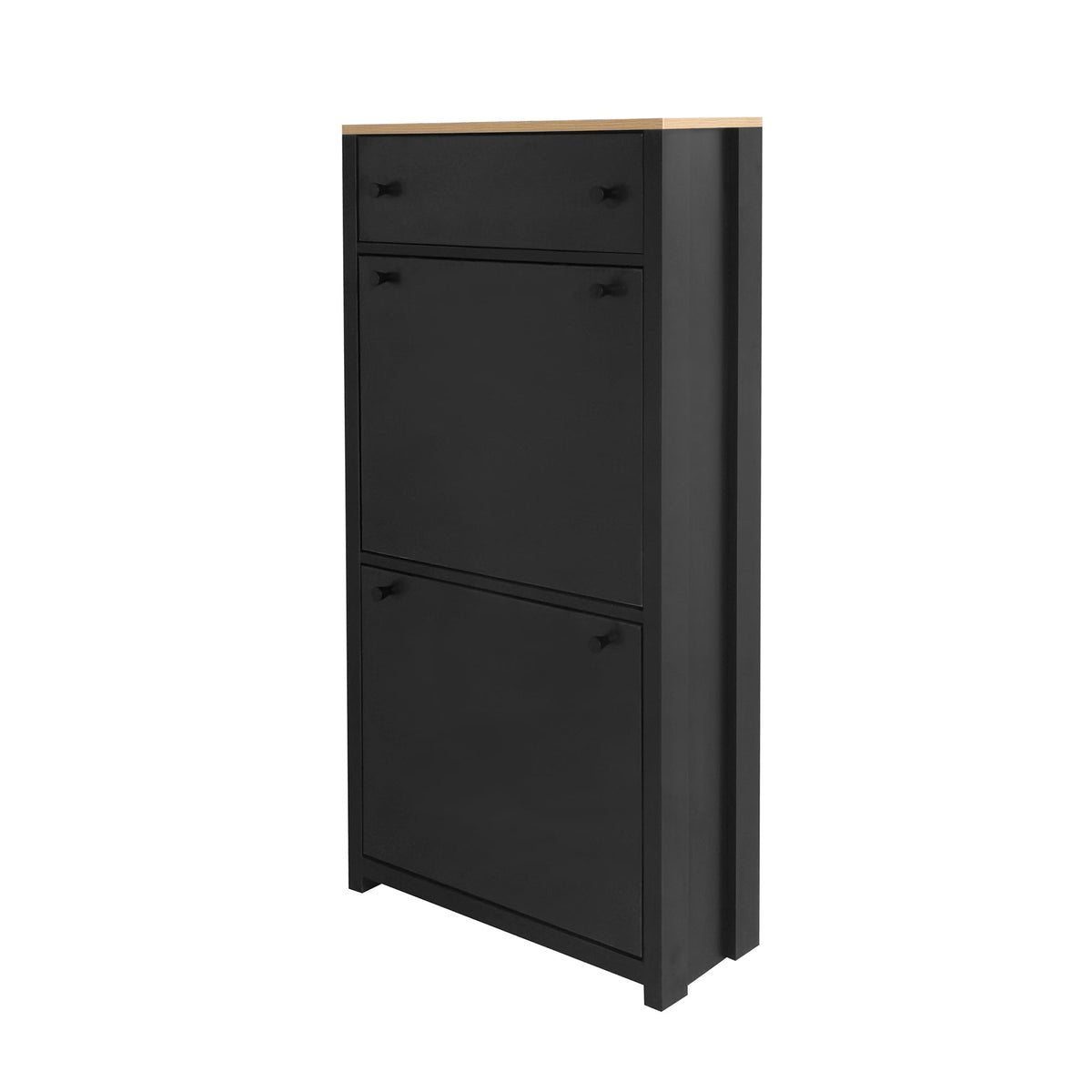Entryway Shoe Cabinet with Flip Drawers, Matte Black