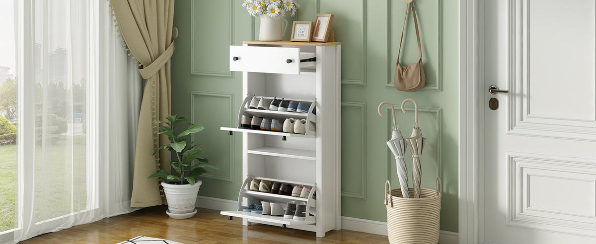 Shoe Cabinet with Flip Drawers for Entryway Storage