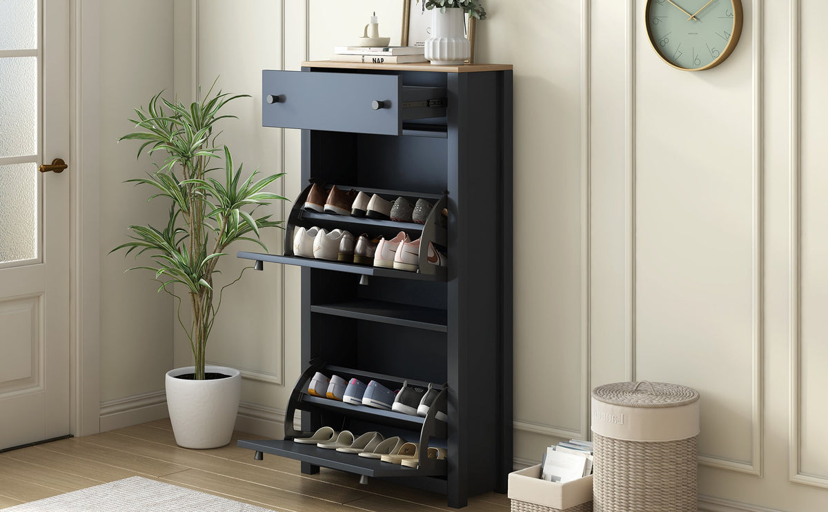 Entryway Shoe Cabinet with Flip Drawers, Matte Black