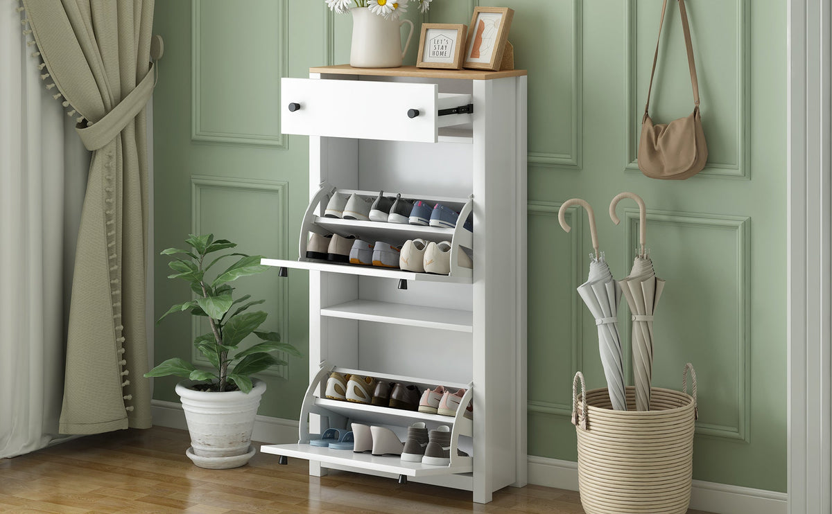 Shoe Cabinet with Flip Drawers for Entryway Storage