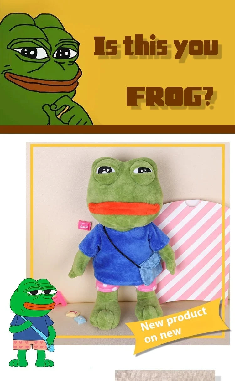 Original Sad Frog Plush Toy with Outfit & Crossbody Bag