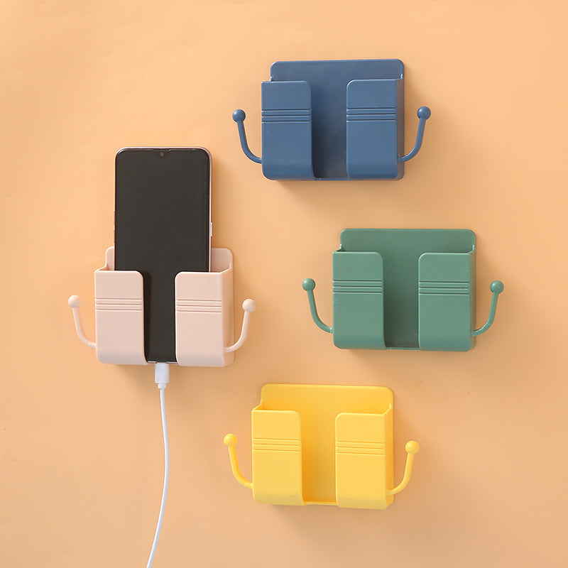 Wall-Mounted Remote Organizer With Phone Charging Rack