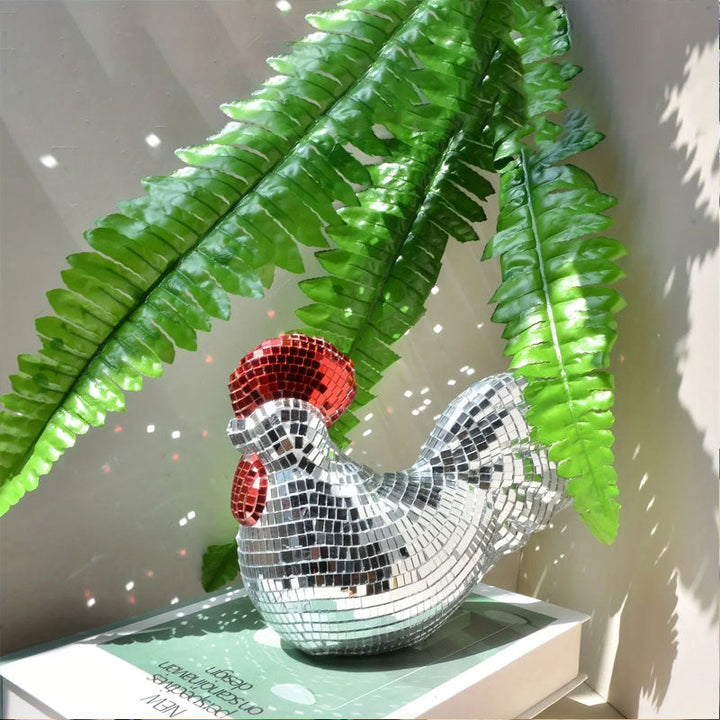 Mirror Mosaic Chicken Sculpture | Sparkling Table Decor