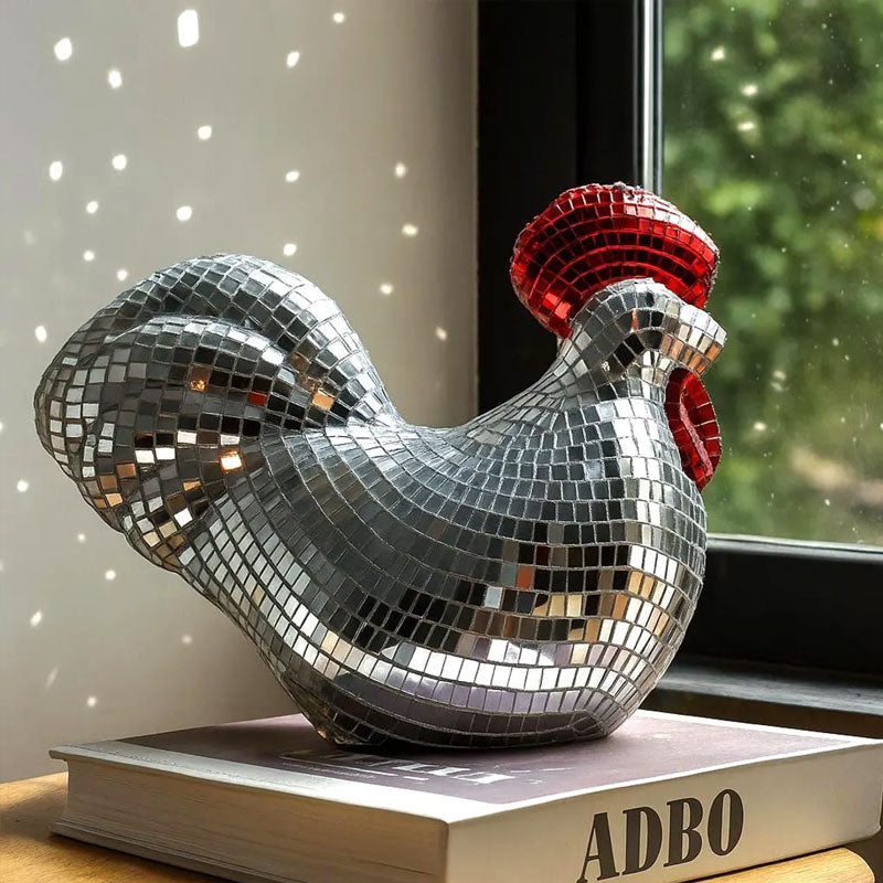 Mirror Mosaic Chicken Sculpture | Sparkling Table Decor