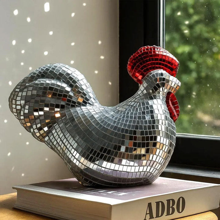 Mirror Mosaic Chicken Sculpture | Sparkling Table Decor