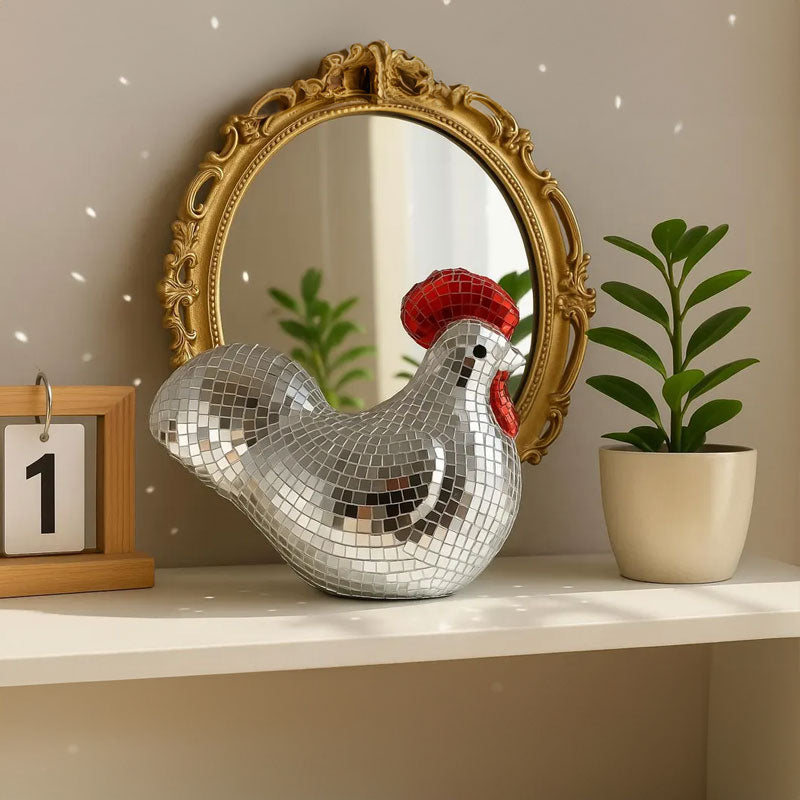 Mirror Mosaic Chicken Sculpture | Sparkling Table Decor
