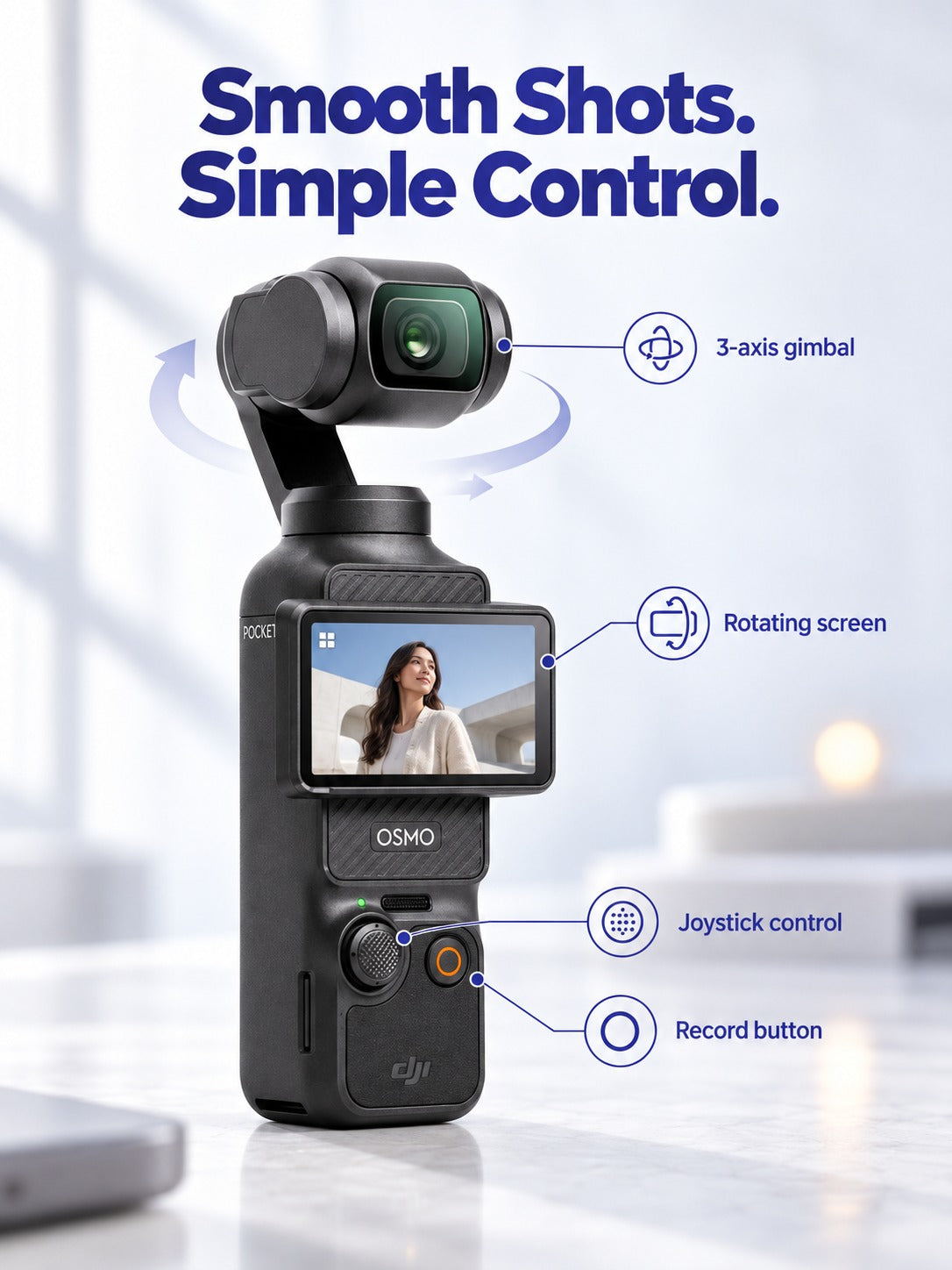 Pocket 3-Axis Gimbal Camera for Smooth Travel Vlogs