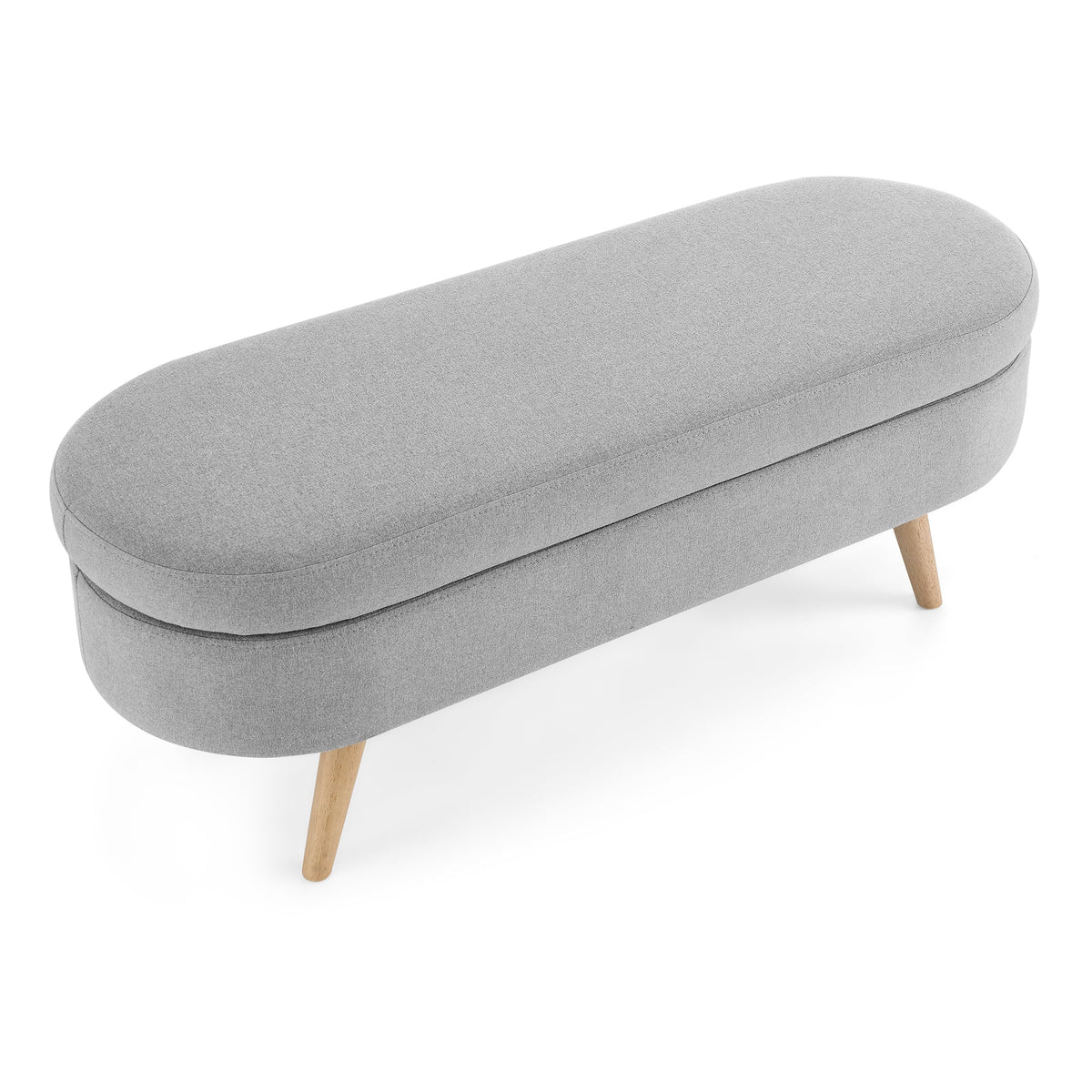 Oval Storage Ottoman Bench with Wood Legs, Light Grey