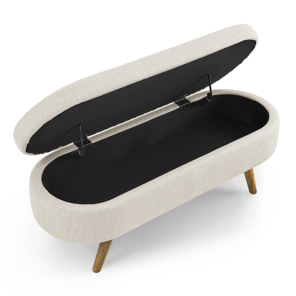 Oval Storage Bench with Rubber Wood Legs, Beige