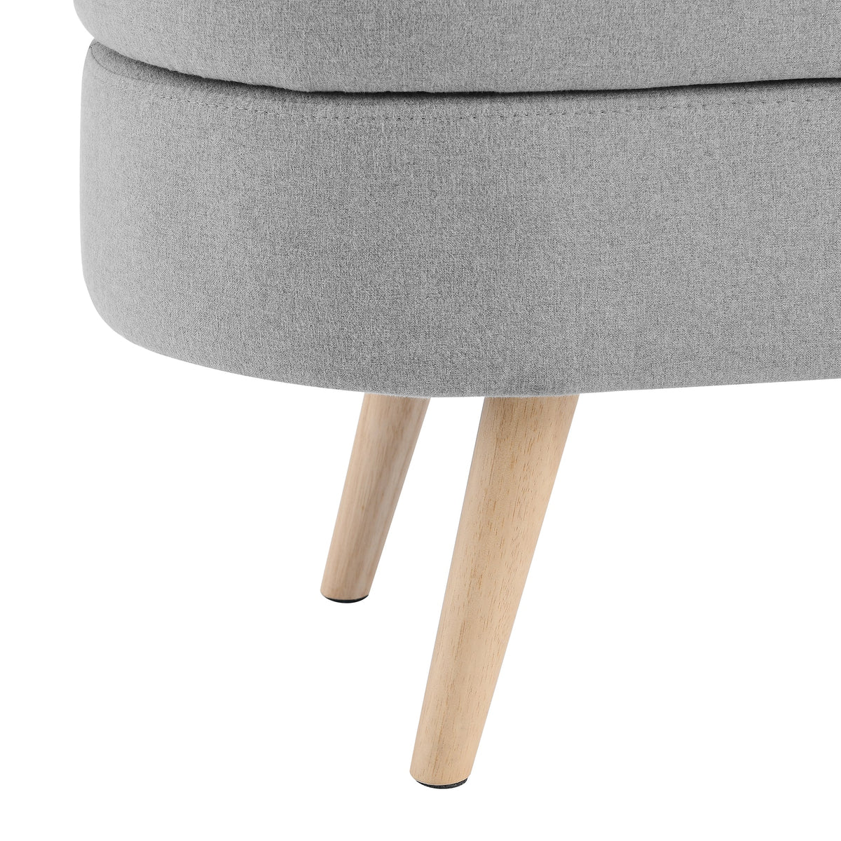 Oval Storage Ottoman Bench with Wood Legs, Light Grey