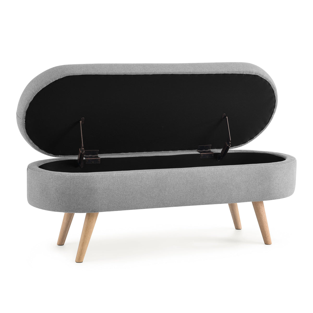 Oval Storage Ottoman Bench with Wood Legs, Light Grey