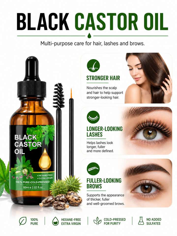 Black Castor Oil for Hair Growth, Lashes & Brows — 60ml