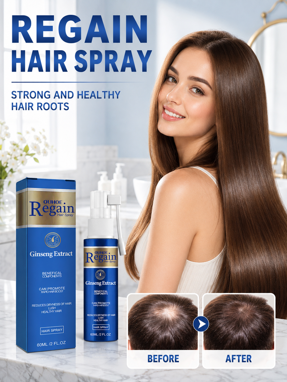 Ginseng Hair Regrowth Spray — Thicker, Fuller Hair in 8 Weeks