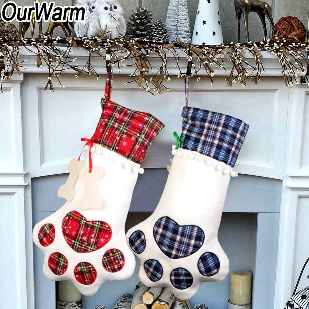 Paw-Shaped Christmas Stocking for Pet Holiday Gifts