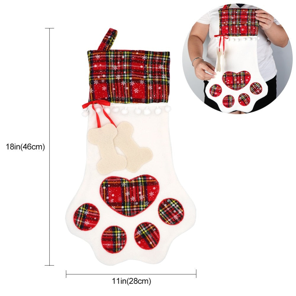 Paw-Shaped Christmas Stocking for Pet Holiday Gifts