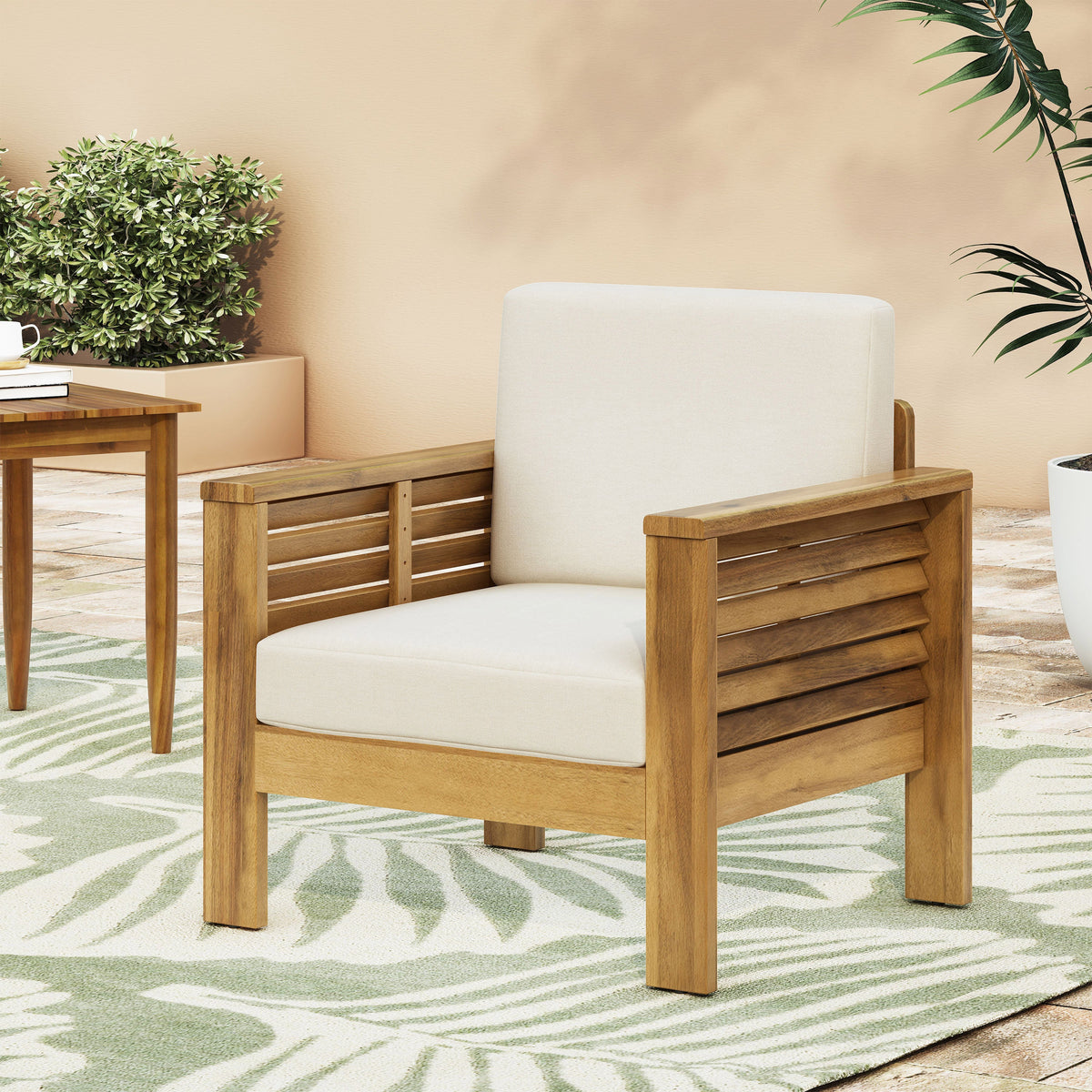 Solid Acacia Wood Outdoor Club Chair with Cushions