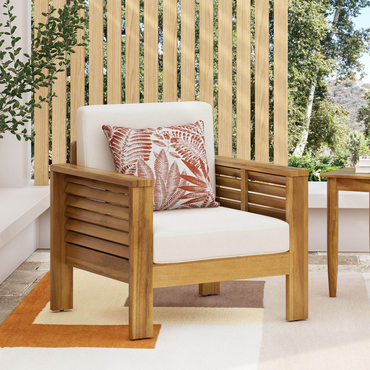 Solid Acacia Wood Outdoor Club Chair with Cushions