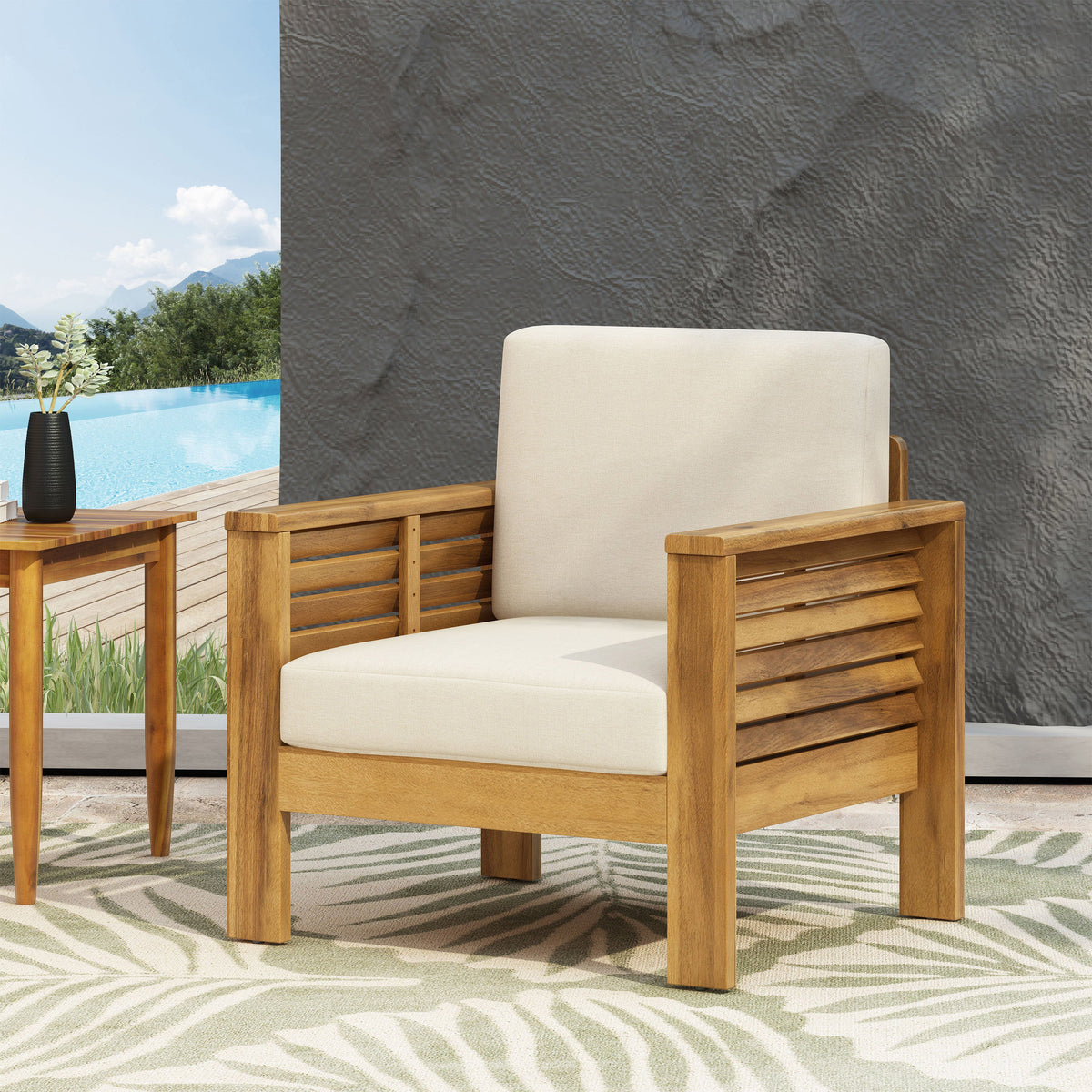 Solid Acacia Wood Outdoor Club Chair with Cushions