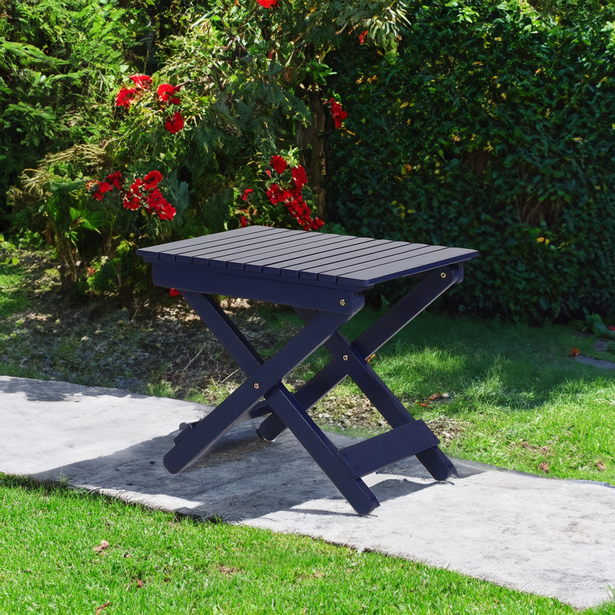 Folding Outdoor Wooden Side Table in Navy Blue for Patios