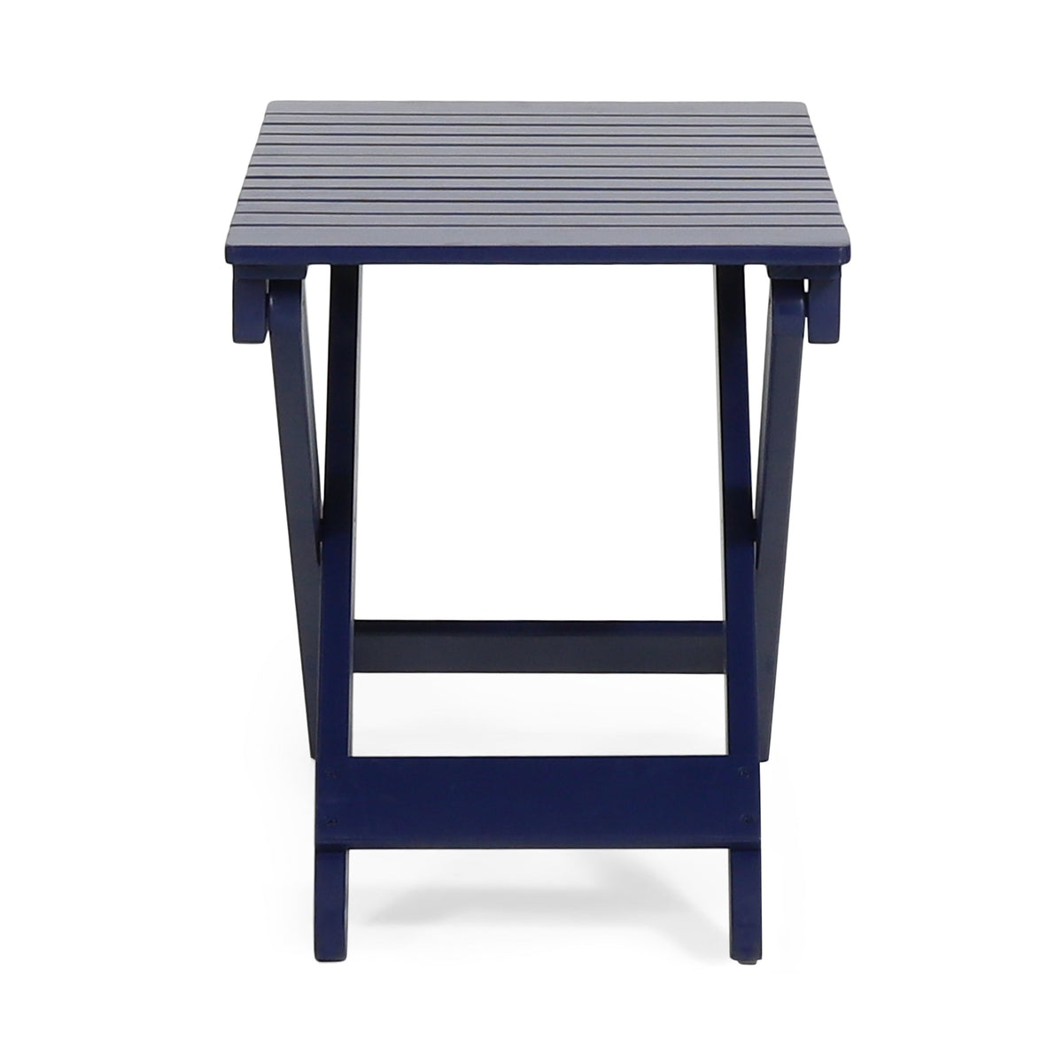 Folding Outdoor Wooden Side Table in Navy Blue for Patios