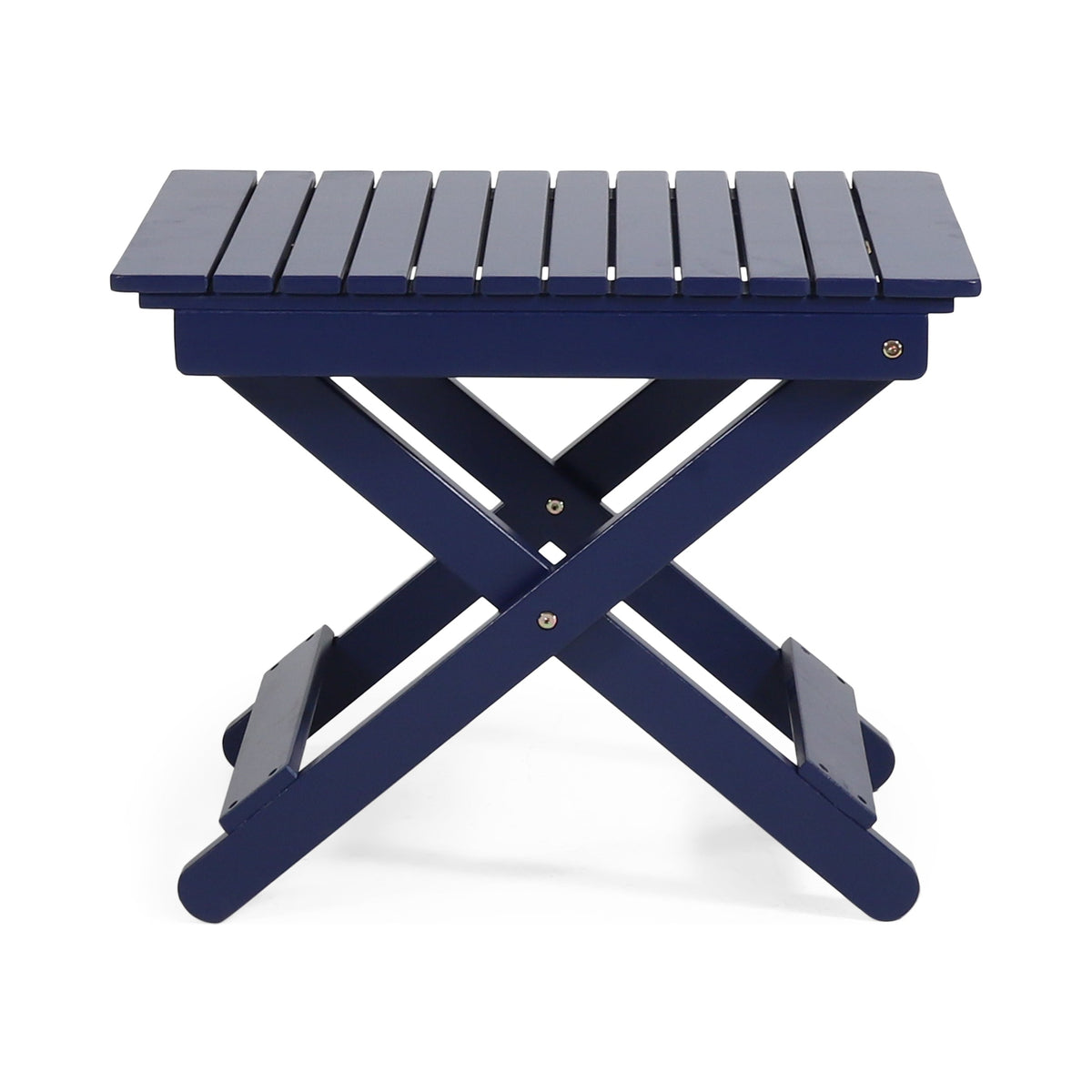 Folding Outdoor Wooden Side Table in Navy Blue for Patios