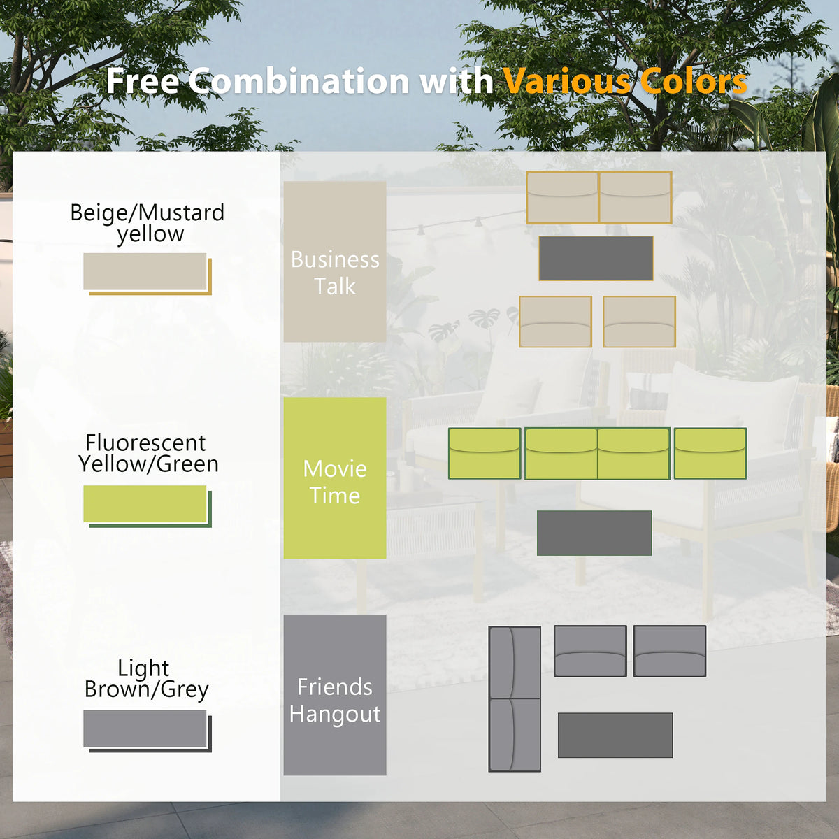 Outdoor Furniture Set with Glass Table & Thick Cushions