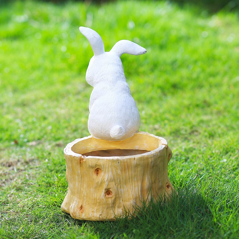 Rabbit Tree Stump Planter for Whimsical Garden Decor