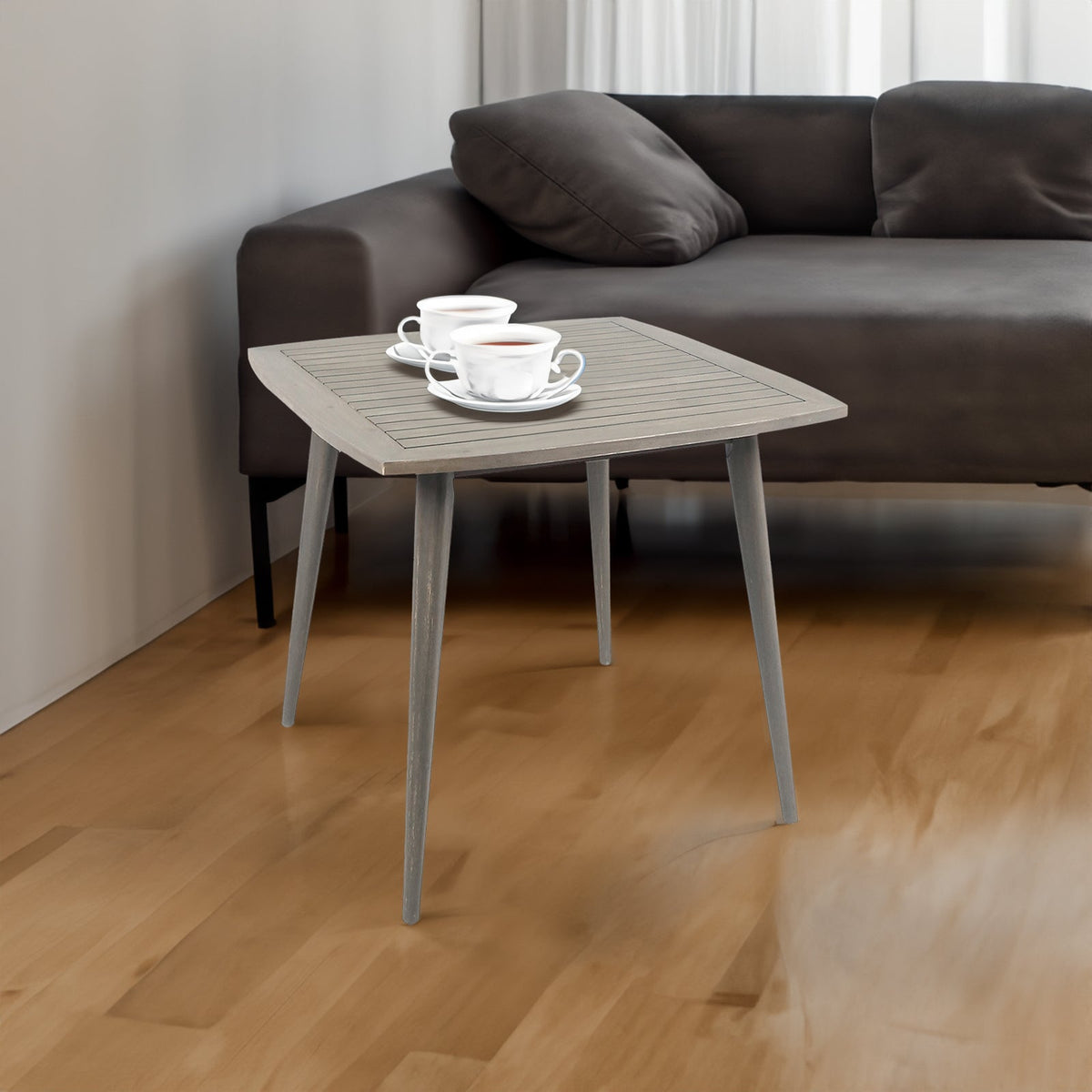 Weathered Gray Acacia Outdoor Side Table for Patios