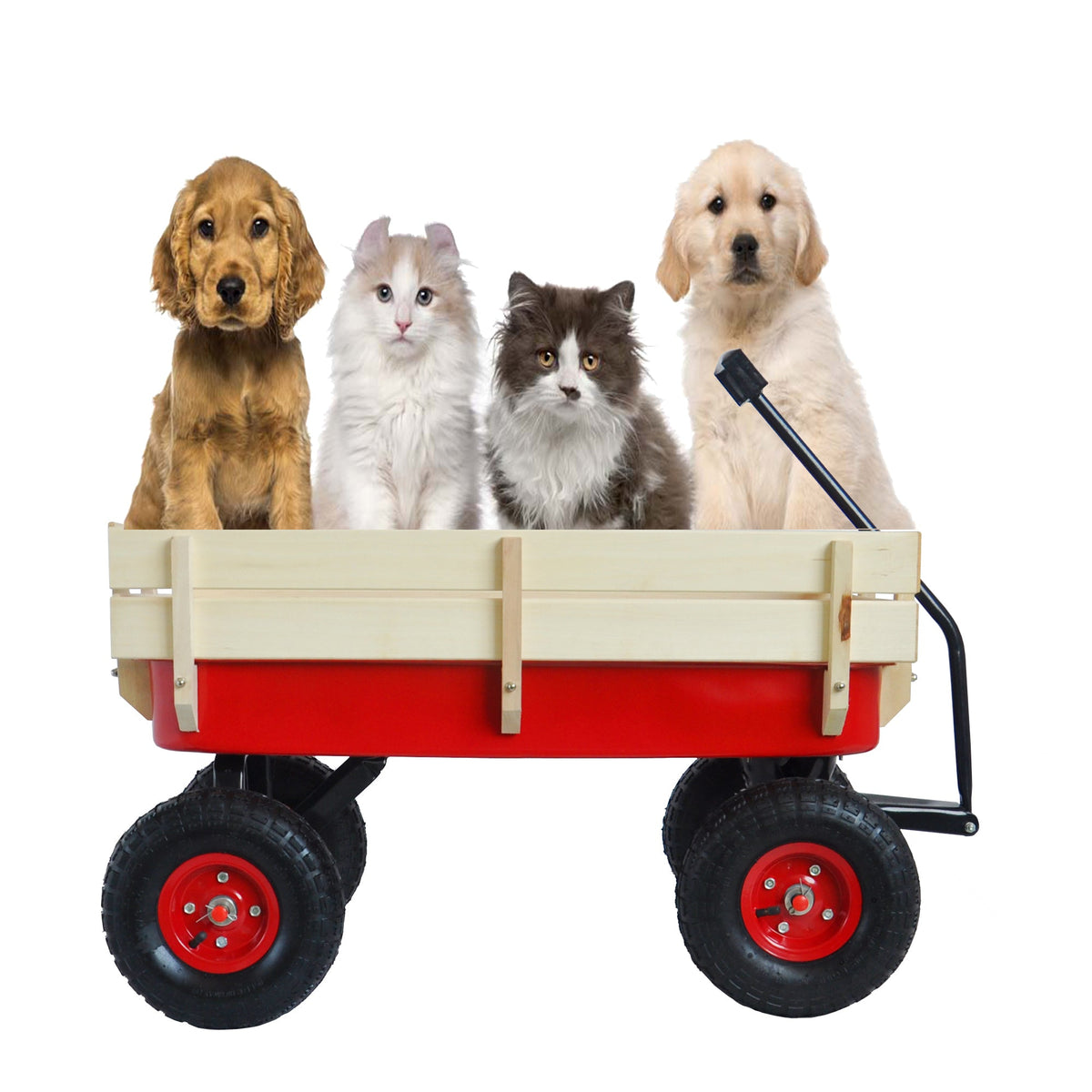 Outdoor Utility Wagon with Large Air Tires & Wood Rails