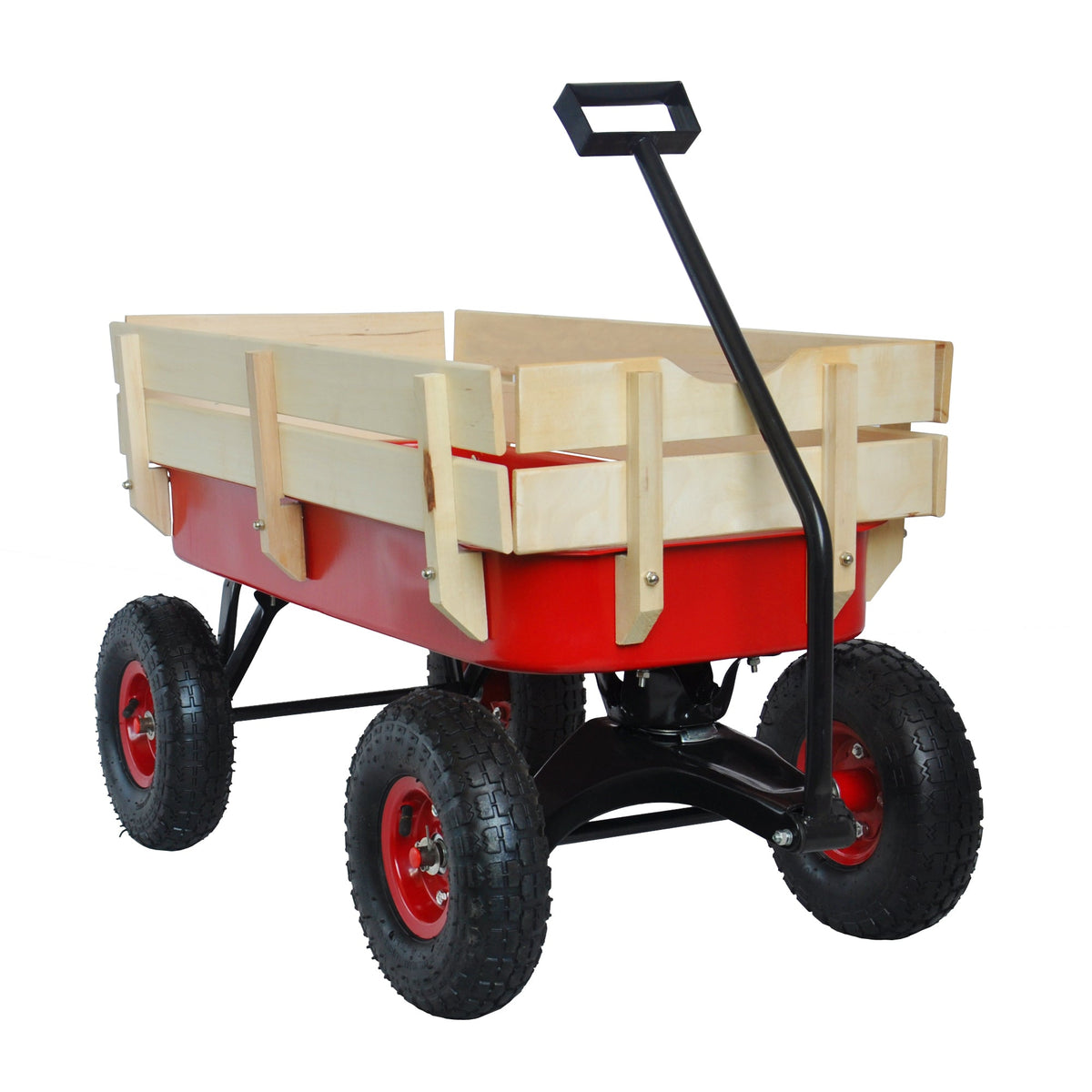 Outdoor Utility Wagon with Large Air Tires & Wood Rails