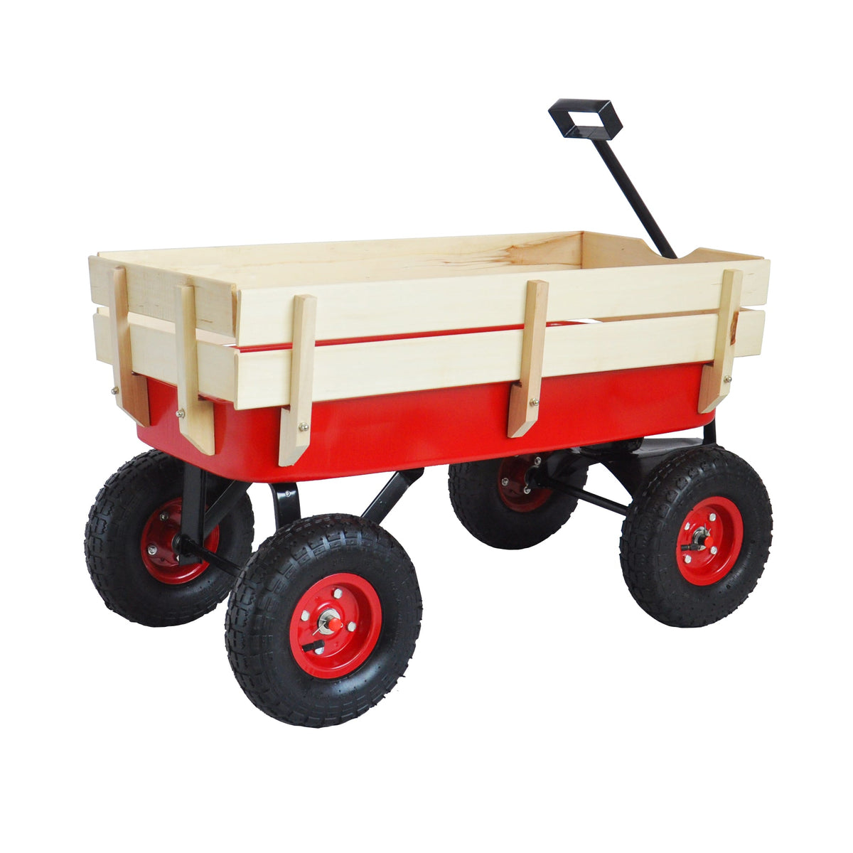 Outdoor Utility Wagon with Large Air Tires & Wood Rails