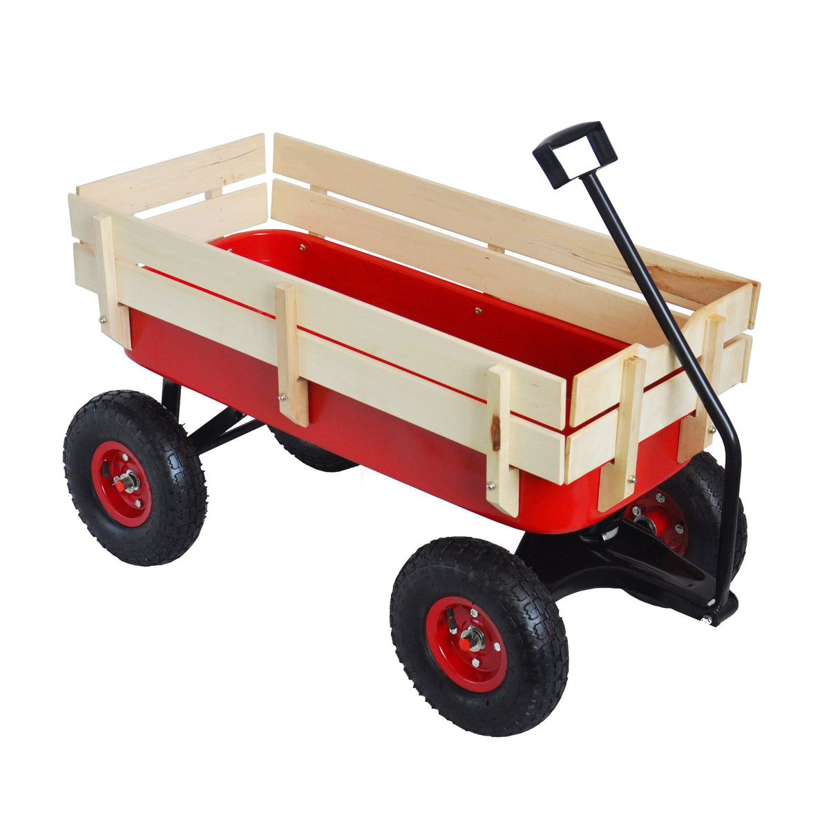 Outdoor Utility Wagon with Large Air Tires & Wood Rails