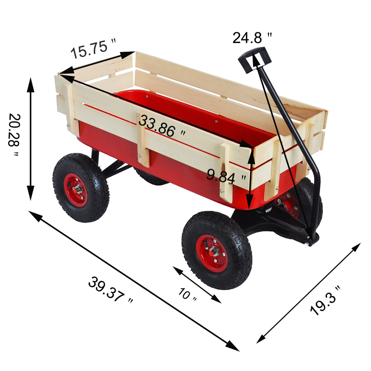Outdoor Utility Wagon with Large Air Tires & Wood Rails