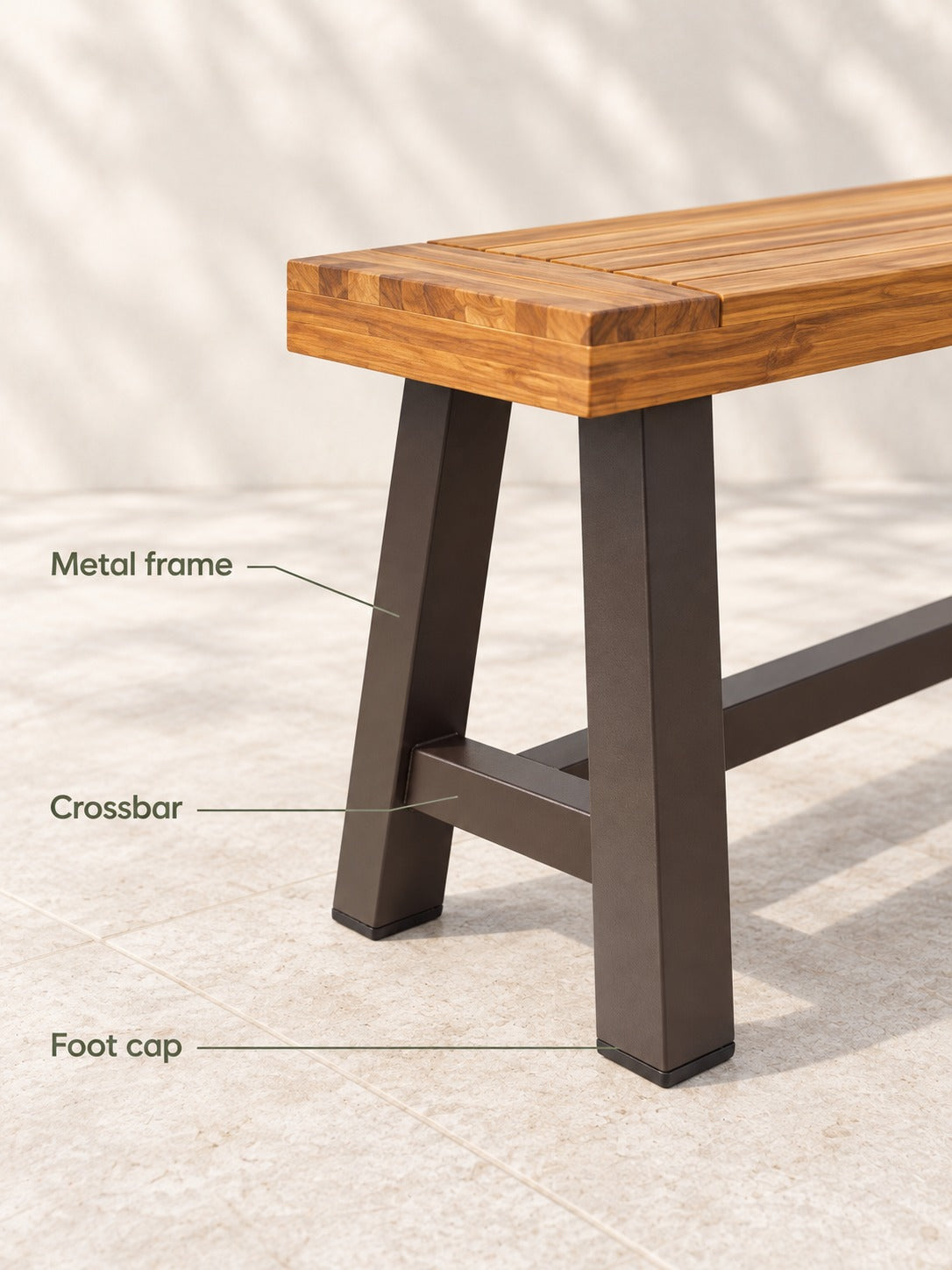 Outdoor Wood Bench Set for Patio, Sandblasted Brown