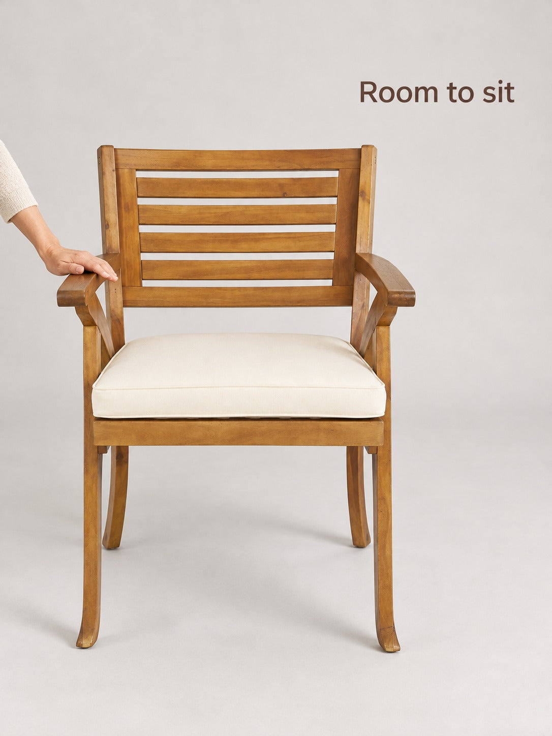 Outdoor Wood Dining Chairs Set of 2 with Cream Cushions
