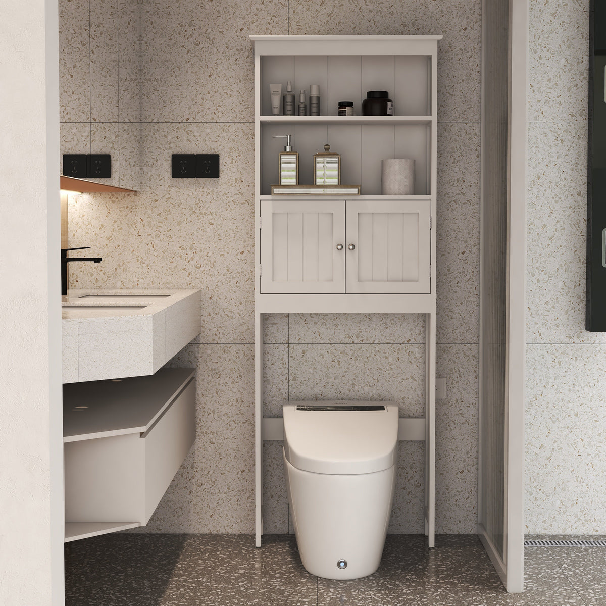 Over the Toilet Storage Cabinet with 2 Doors & Shelves