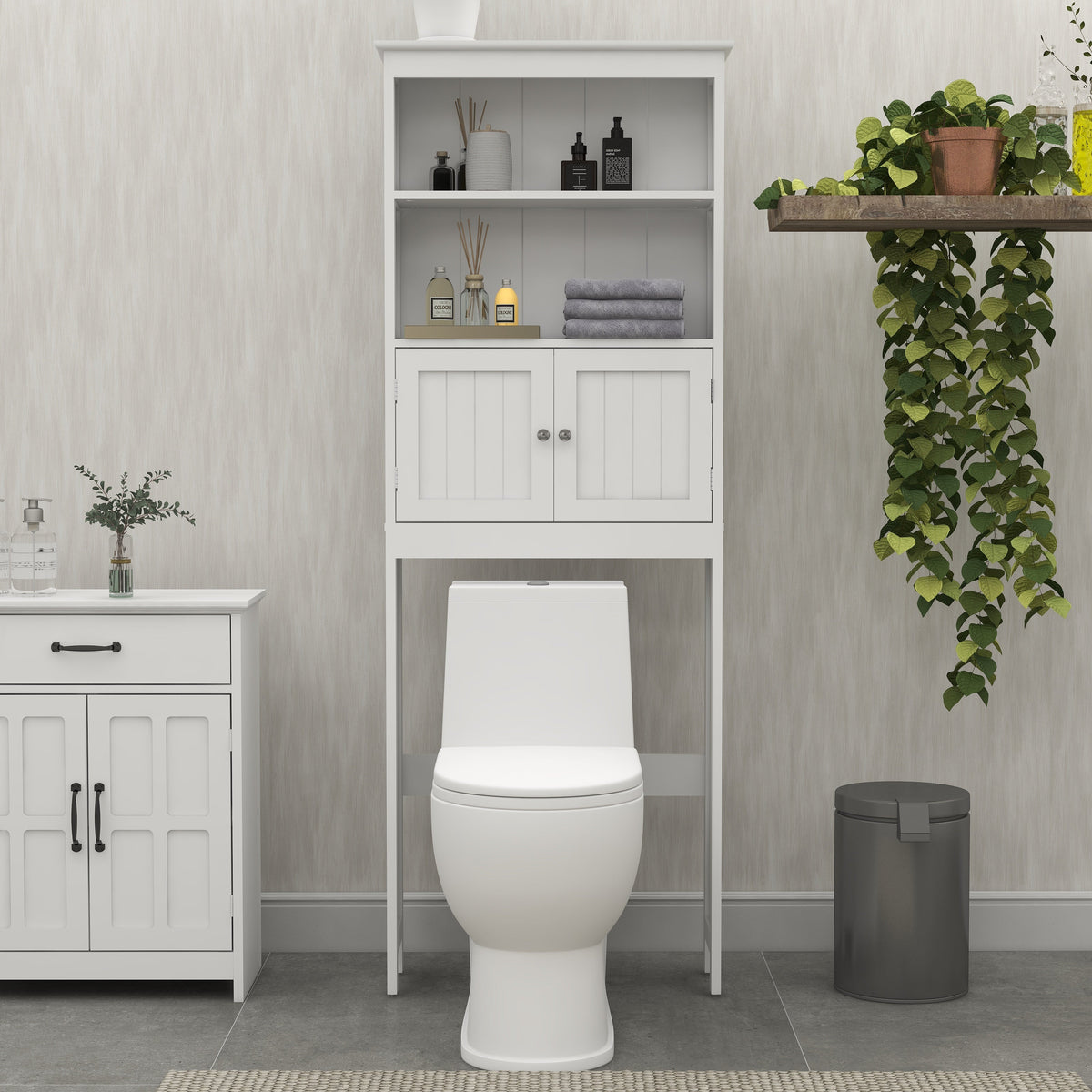 Over the Toilet Storage Cabinet with 2 Doors & Shelves