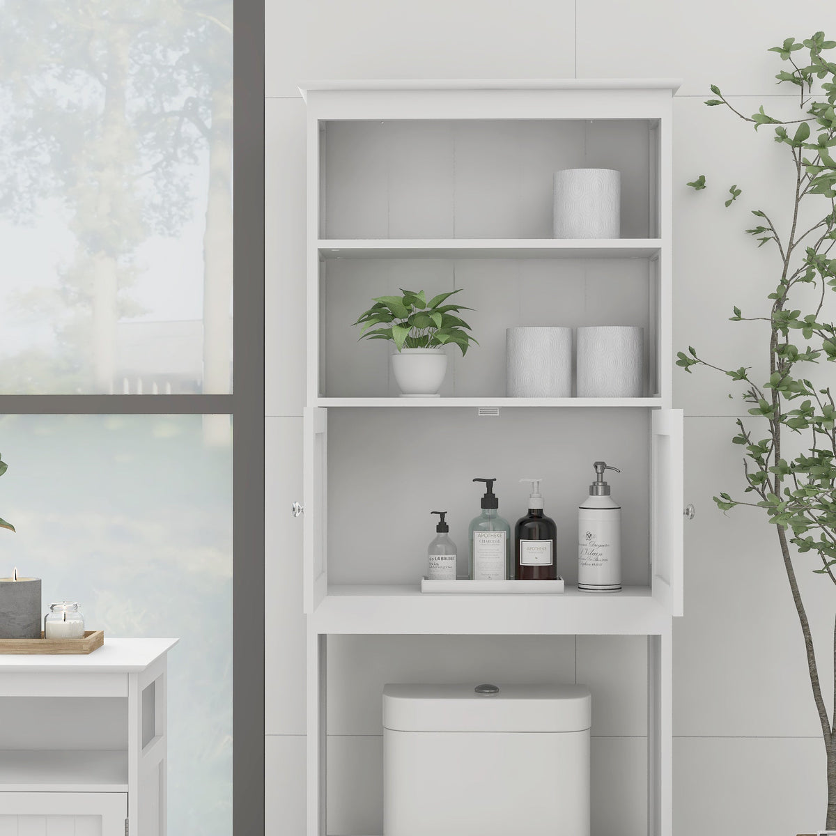 Over the Toilet Storage Cabinet with 2 Doors & Shelves