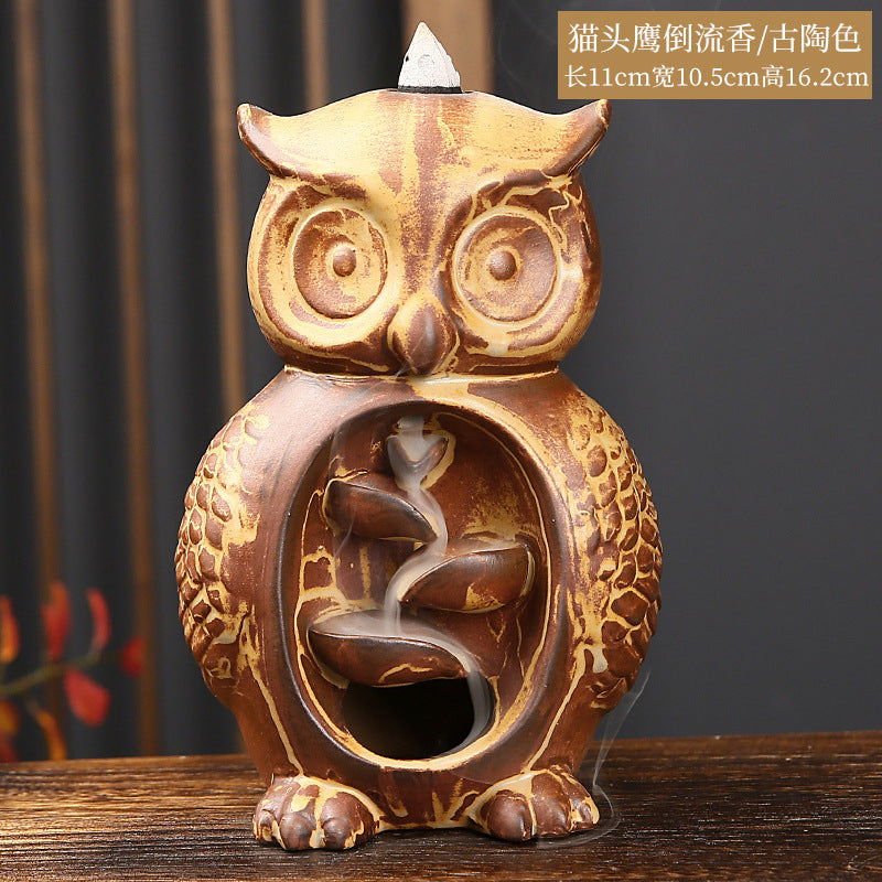 Owl Backflow Incense Burner for Cascading Smoke Decor