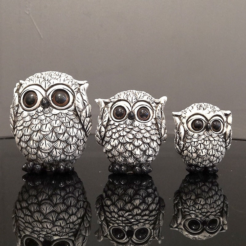 Owl Ornament Set of 3 for Whimsical Shelf Styling