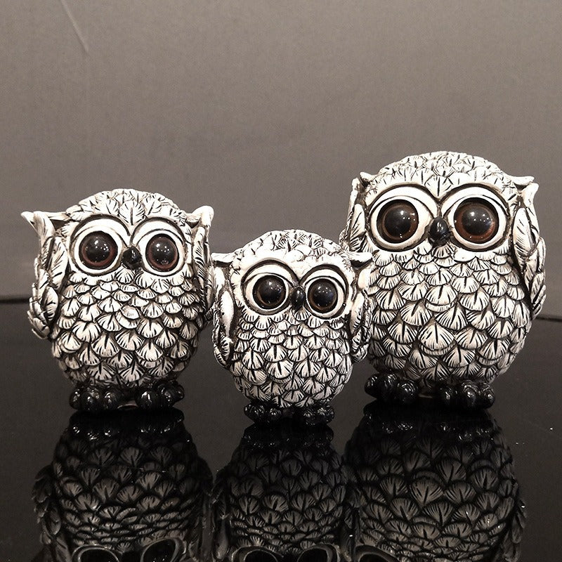 Owl Ornament Set of 3 for Whimsical Shelf Styling