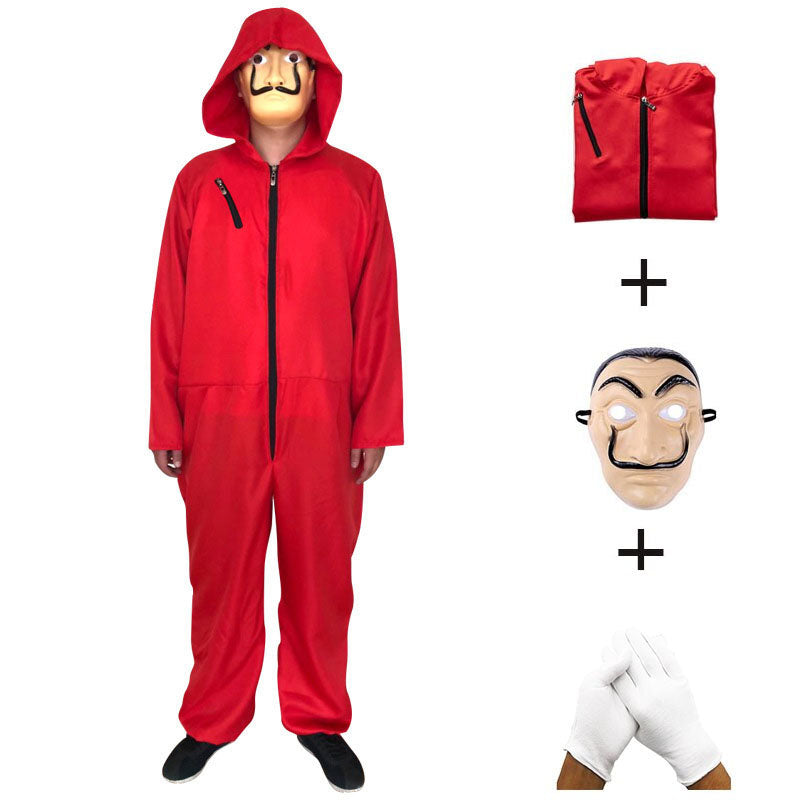 Money Heist Halloween Costume Red Jumpsuit 4-Piece Set