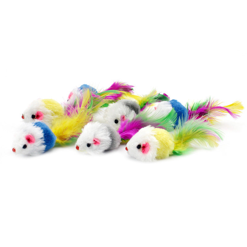 Feather Cat Toys: 12-Pack Rattling Mice for Indoor Play