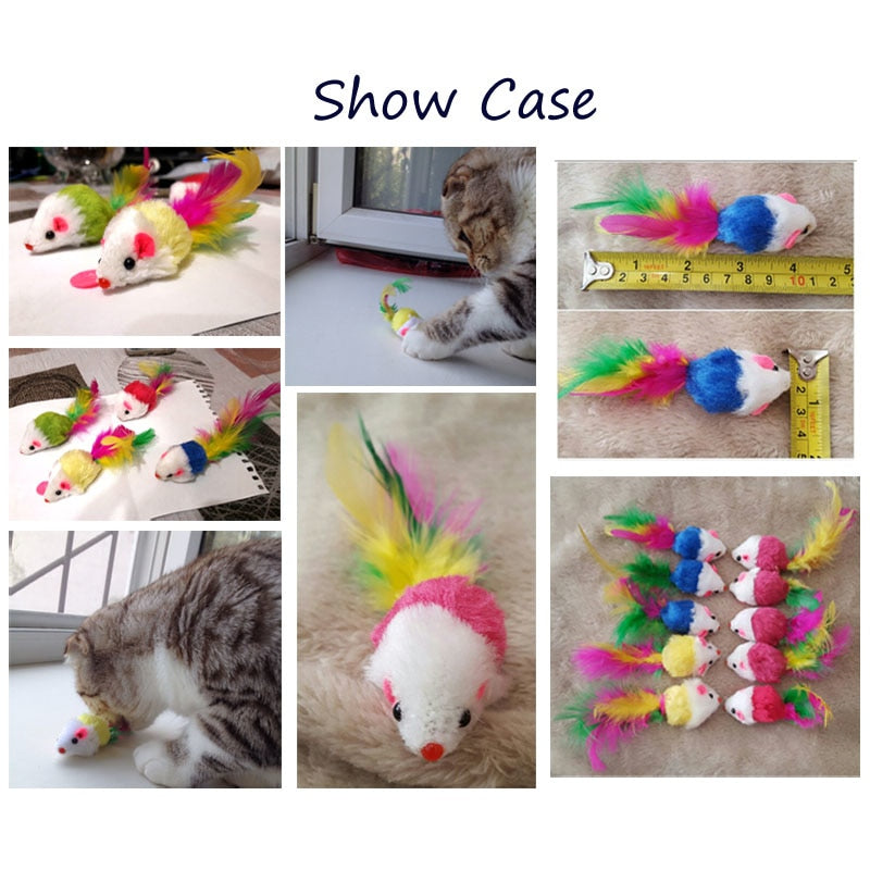 Feather Cat Toys: 12-Pack Rattling Mice for Indoor Play