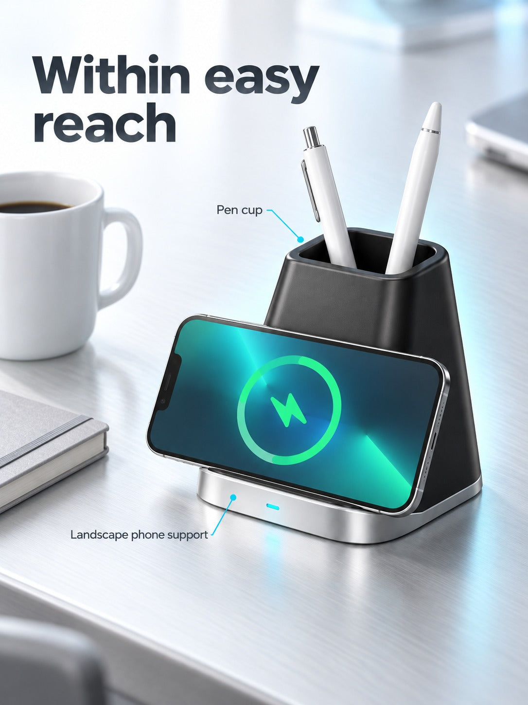 Wireless Charger Pen Holder Desk Stand for iPhone 13
