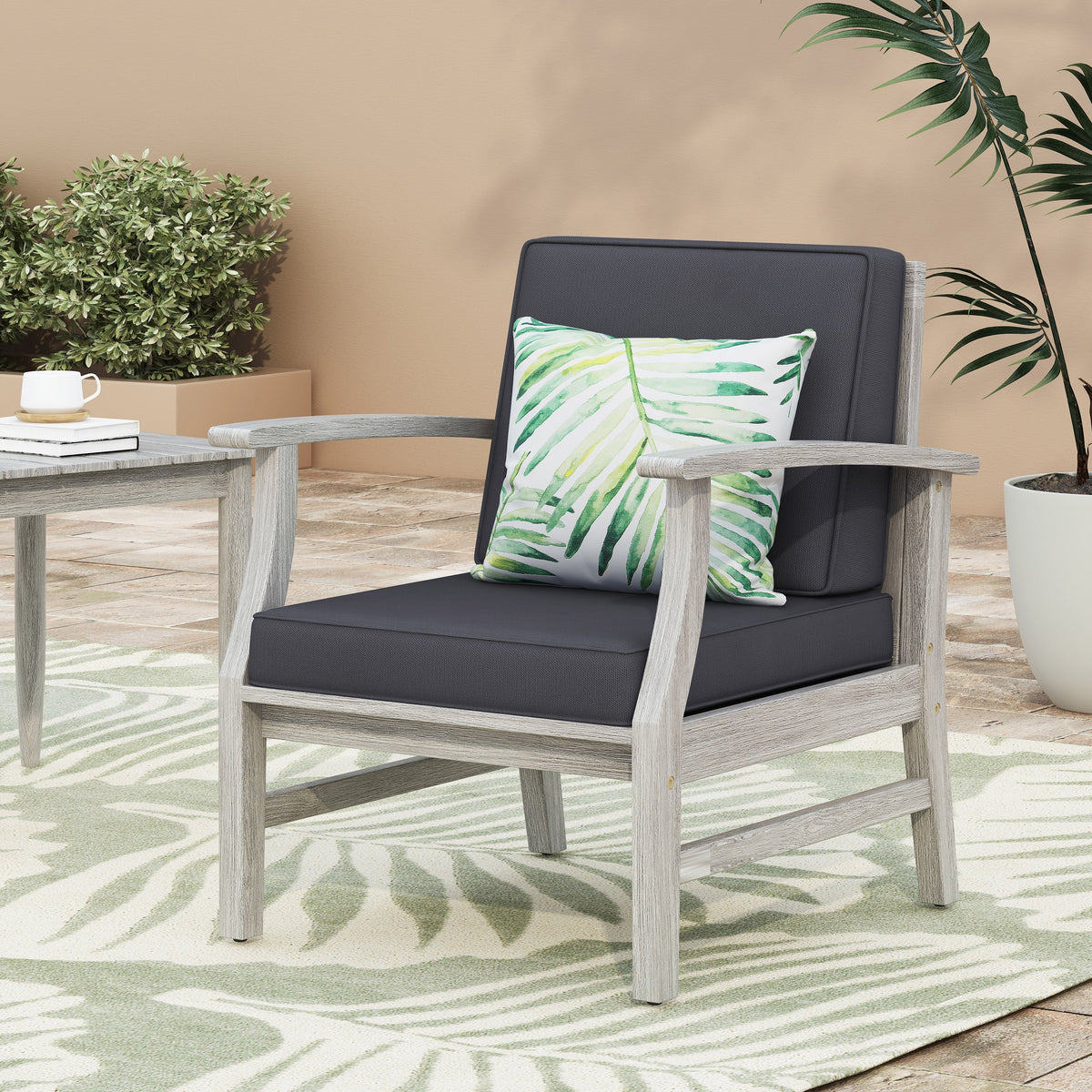 Light Grey Patio Lounge Chair with Deep Cushions