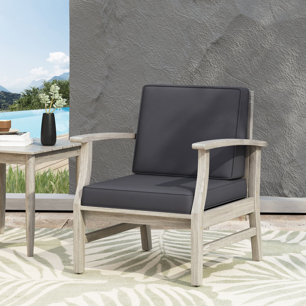 Light Grey Patio Lounge Chair with Deep Cushions