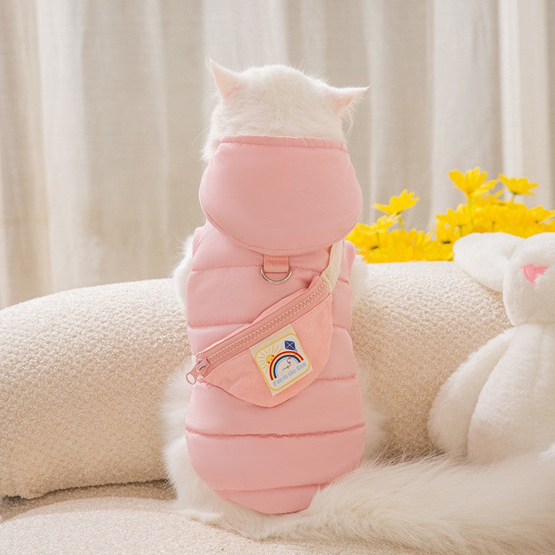 Quilted Pet Coat With Leash Ring For Small Dogs & Cats