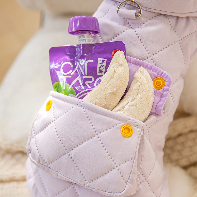 Quilted Pet Coat With Leash Ring For Small Dogs & Cats