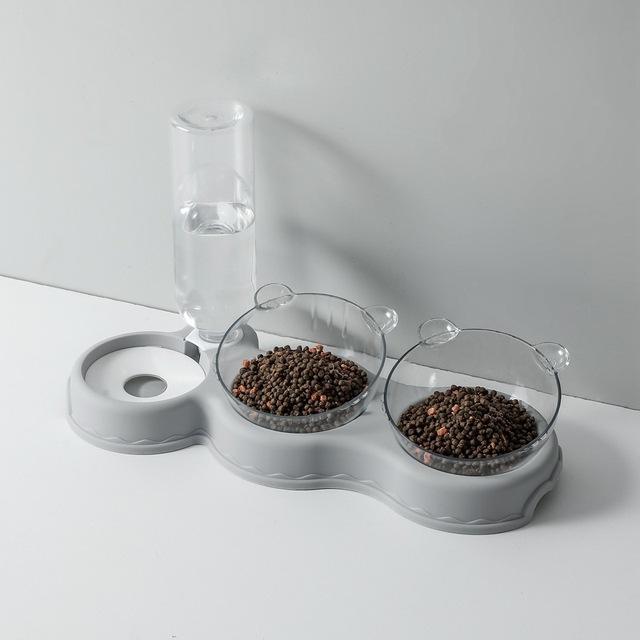Double Pet Bowl With Automatic Water Feeding Station